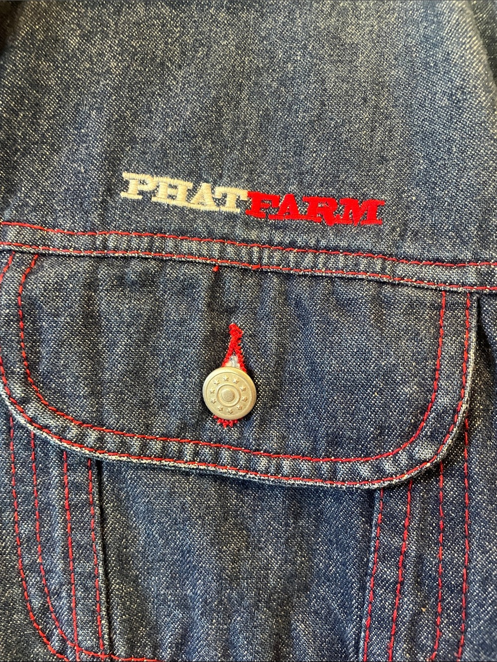 Phat Farm Dark Blue Denim Jacket with Red Stitching extra large fit - Picture 2 of 6